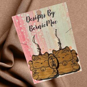 Lucky Maneki-Neko Wooden Earrings – Fortune Cat Design